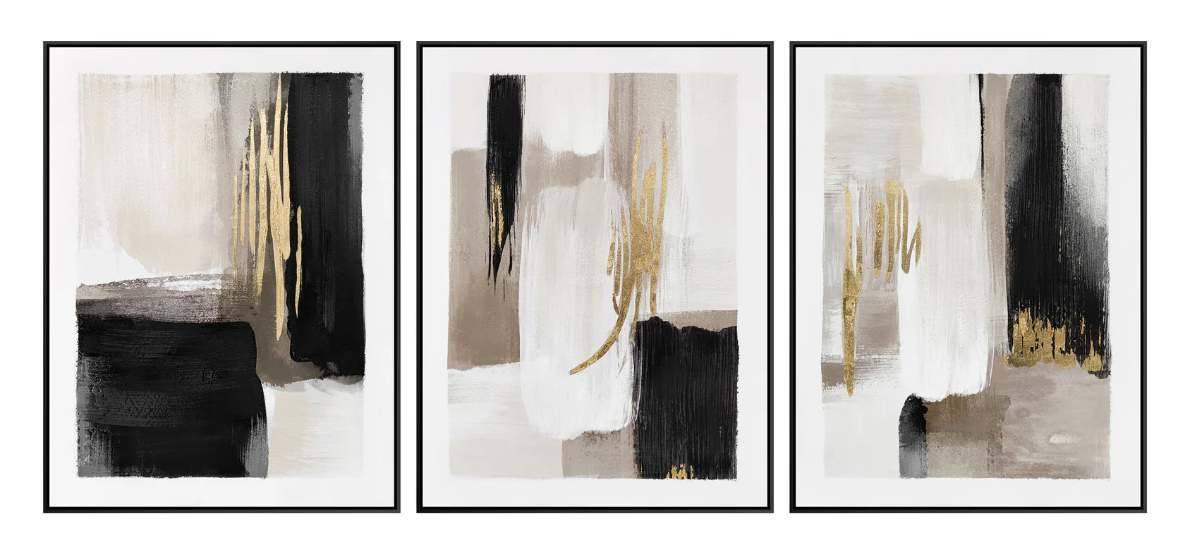 Golden Harmony - (Set of 3) Abstract Canvas Art